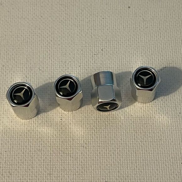 Mercedes Benz Logo valve Stem caps in silver set of 4 NWT - Picture 3 of 4